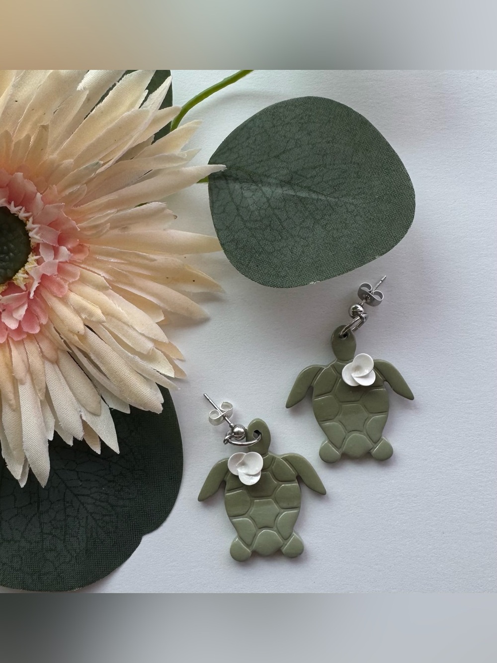 Olive Green Turtle Polymer Clay Earrings